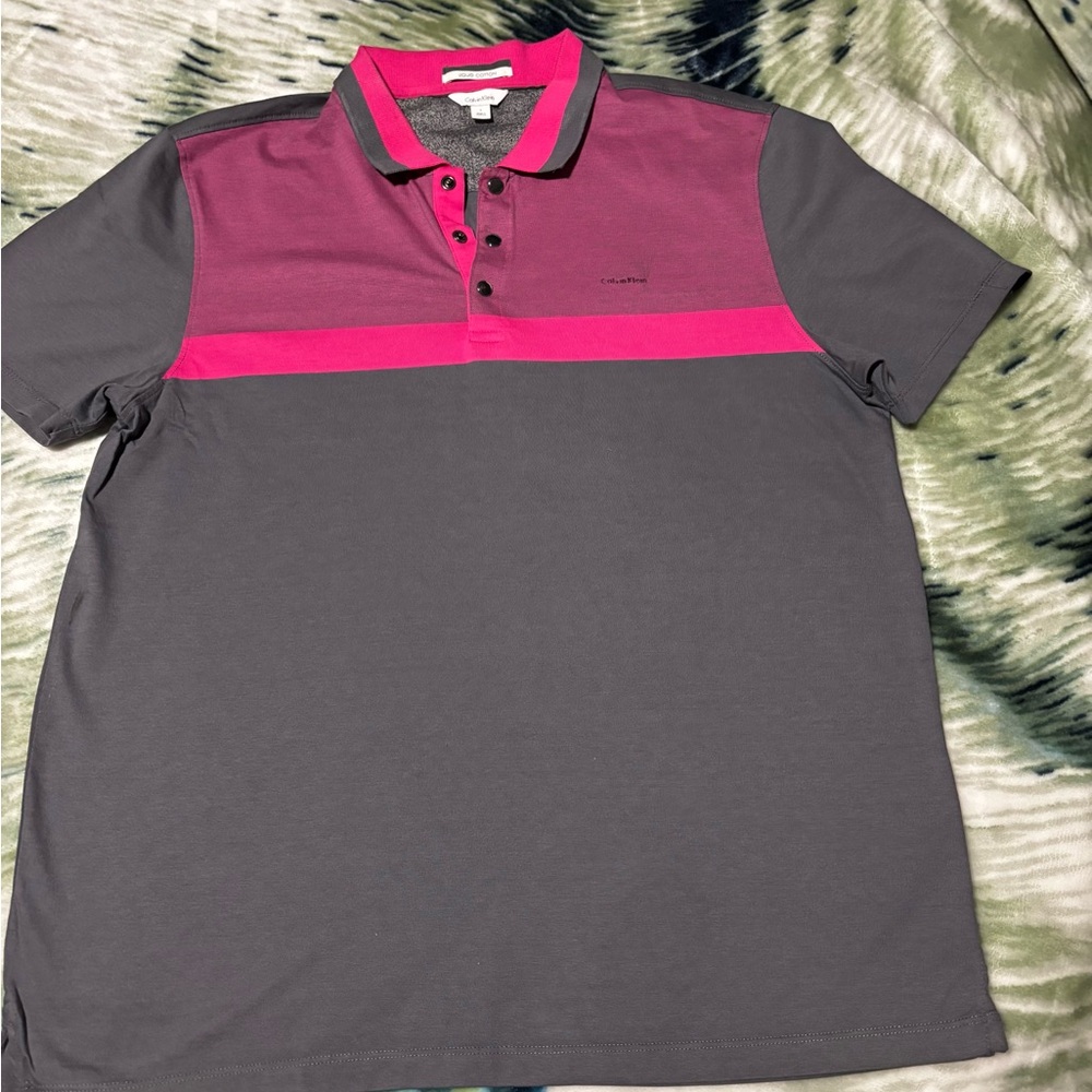 Calvin Klein Charcoal and Magenta Polo Shirt